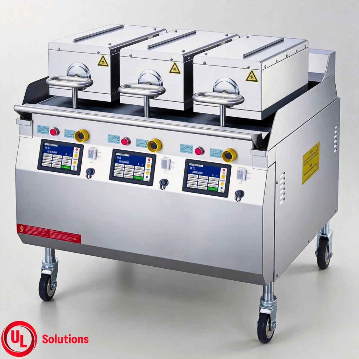 High volume triple zone commercial clamshell grill TS-CG3, heavy duty electric burger grill machine producing up to 540 patties per hour.