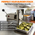 Commercial crinkle cutter operating in a restaurant kitchen slicing perfect corrugated pickles for burger stacks.