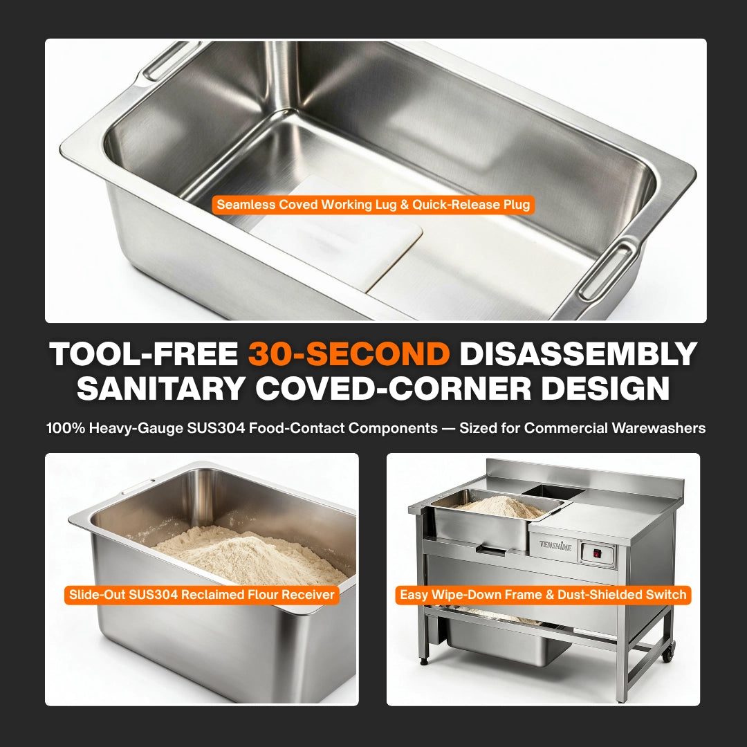 Hygienic Batter and Breading Equipment with Tool-Free Removable SUS304 Breading Pans and Coved Lug Basin