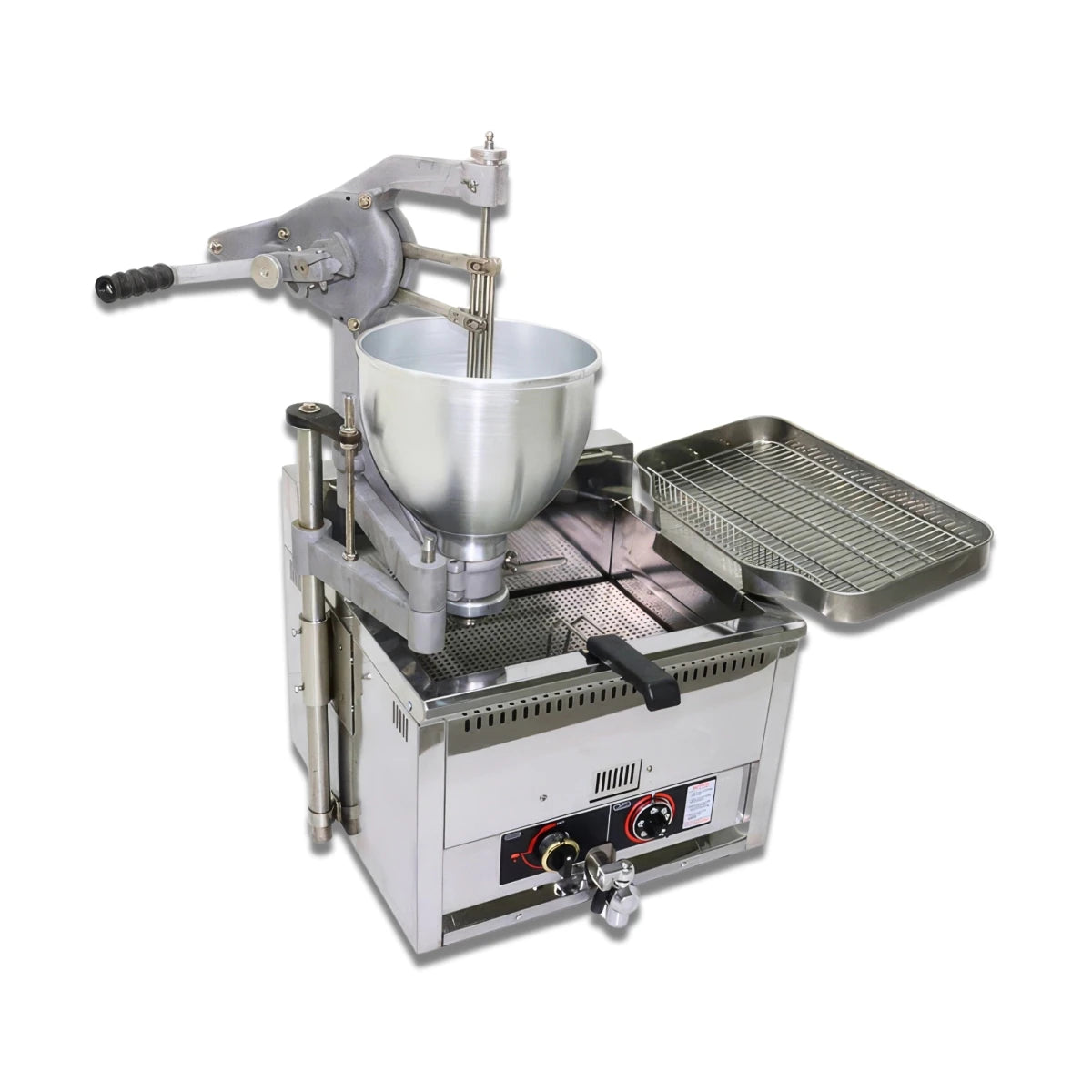 Close-up shot of the industrial gas donut maker machine, engineered for heavy-duty daily BOH grind without drawing a single watt of electricity.