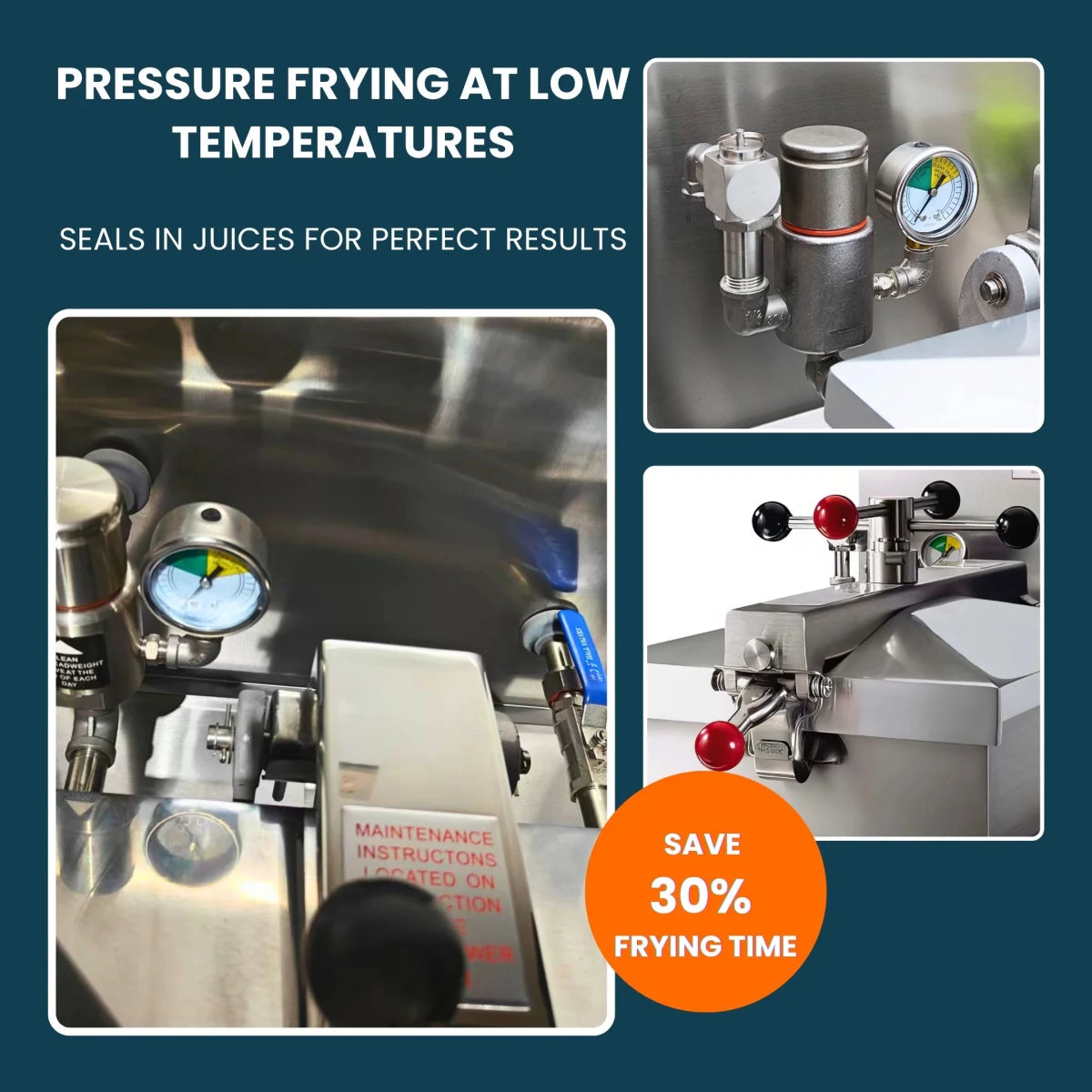 Heavy-duty safety release valves and pressure mechanism of the industrial gas pressure cooker.