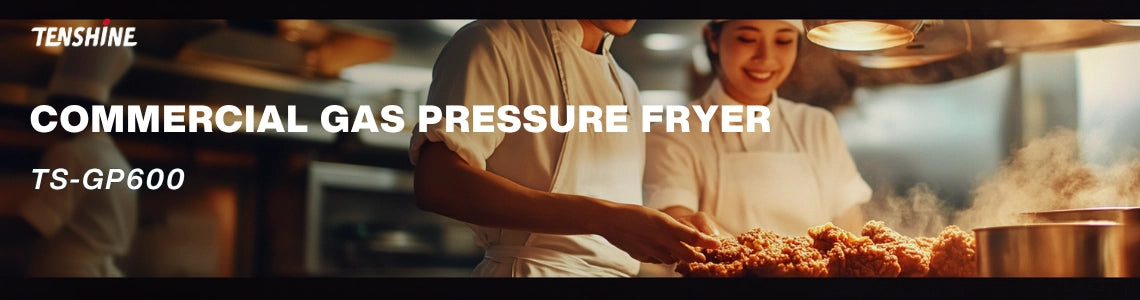 Premium industrial gas pressure fryer designed for high-volume crispy fried chicken production.