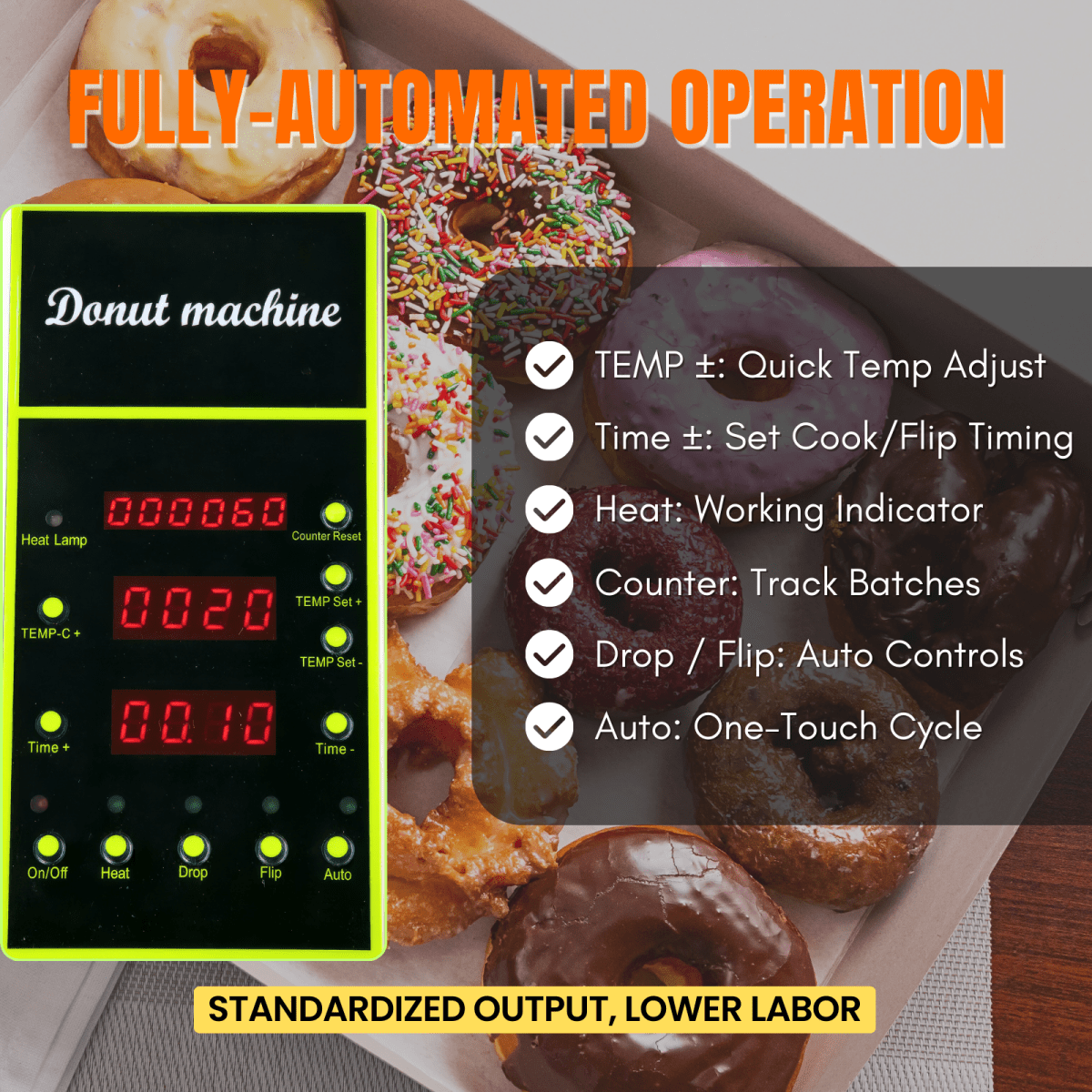 Intelligent digital control panel of automatic donut machine with counter and timer settings