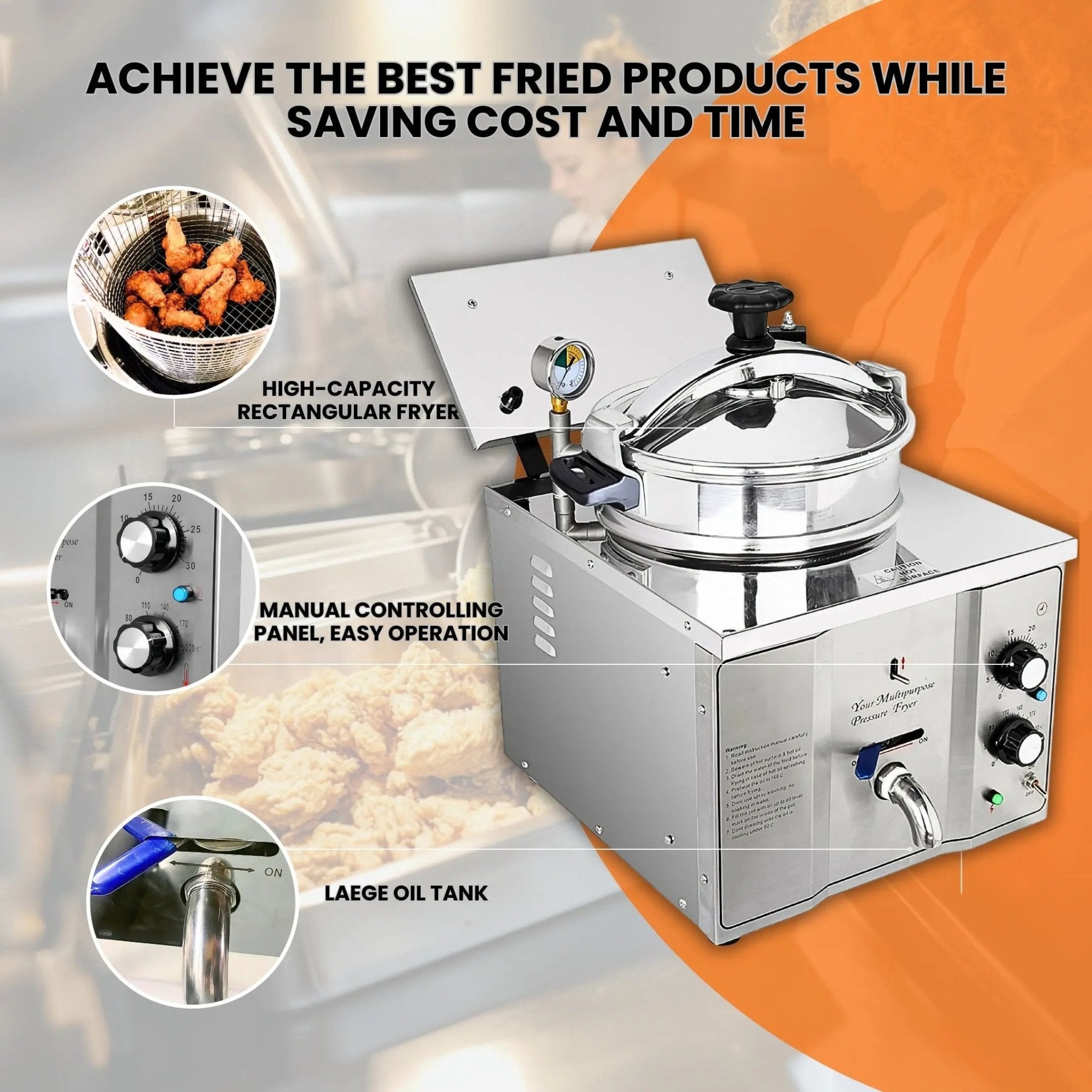 MDXZ16 Countertop Mechanical Electric Pressure Fryer 3KW 31lb/16LPressure Fryer