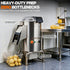 Mid-volume spud peeler machine in a commercial prep station, featuring a spray-and-go flush system and dual magnetic safety interlocks.
