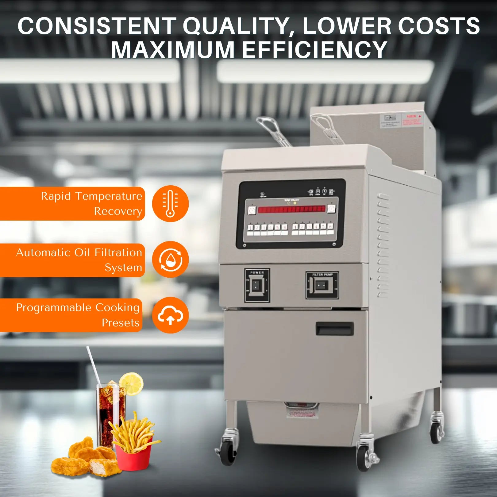 High-efficiency heating elements of OFE-321 fryer
