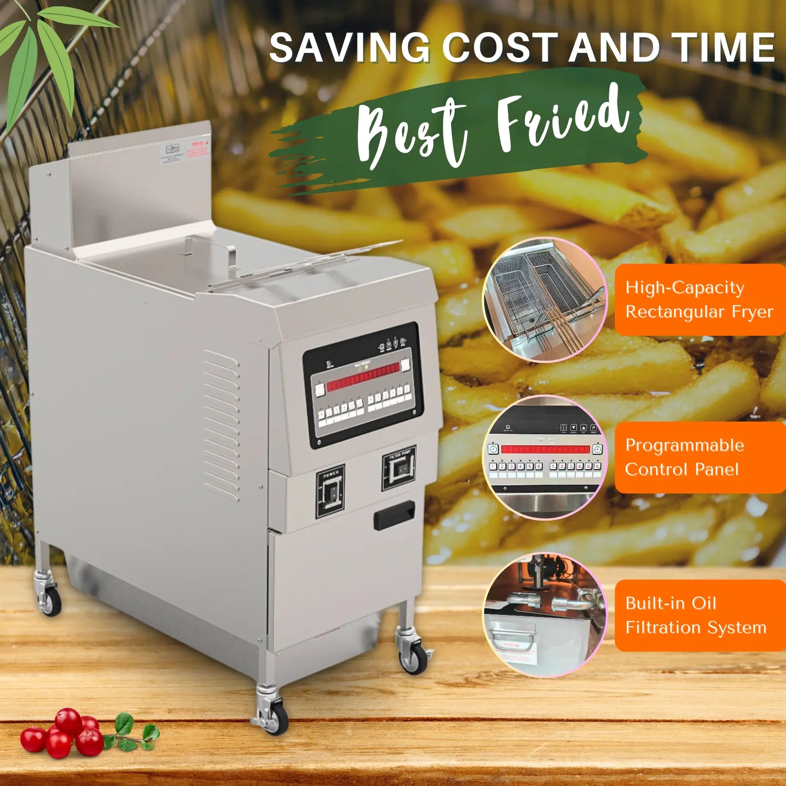 Side view of OFE-321 electric open fryer showing compact design