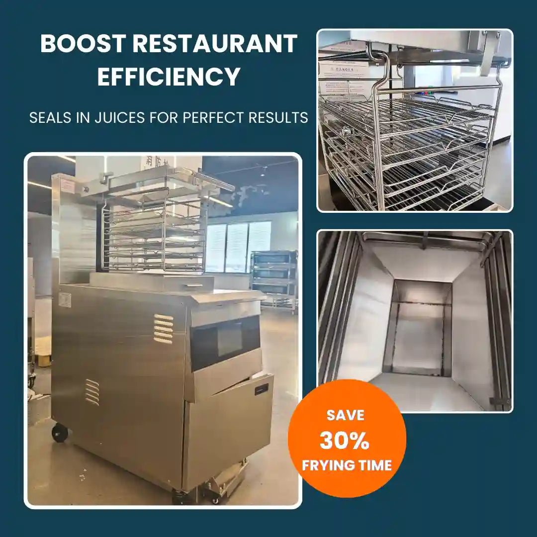 Large capacity auto-lift fryer basket on Tenshine electric open fryer, saving 30% frying time.