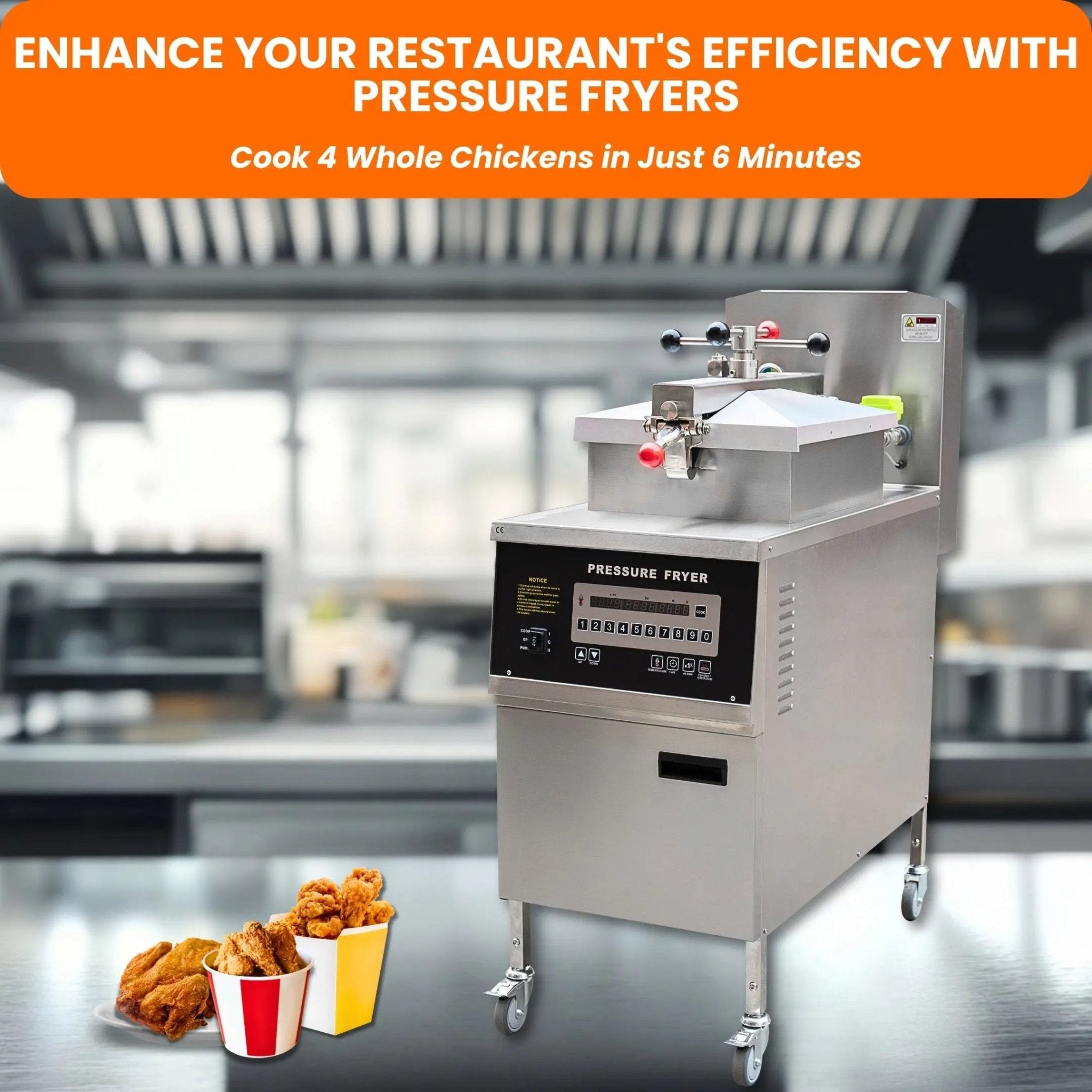 PFE600 Commercial Electric Pressure Fryer 13.5KW 53lb/24L with Oil Filtration SystemPressure Fryer