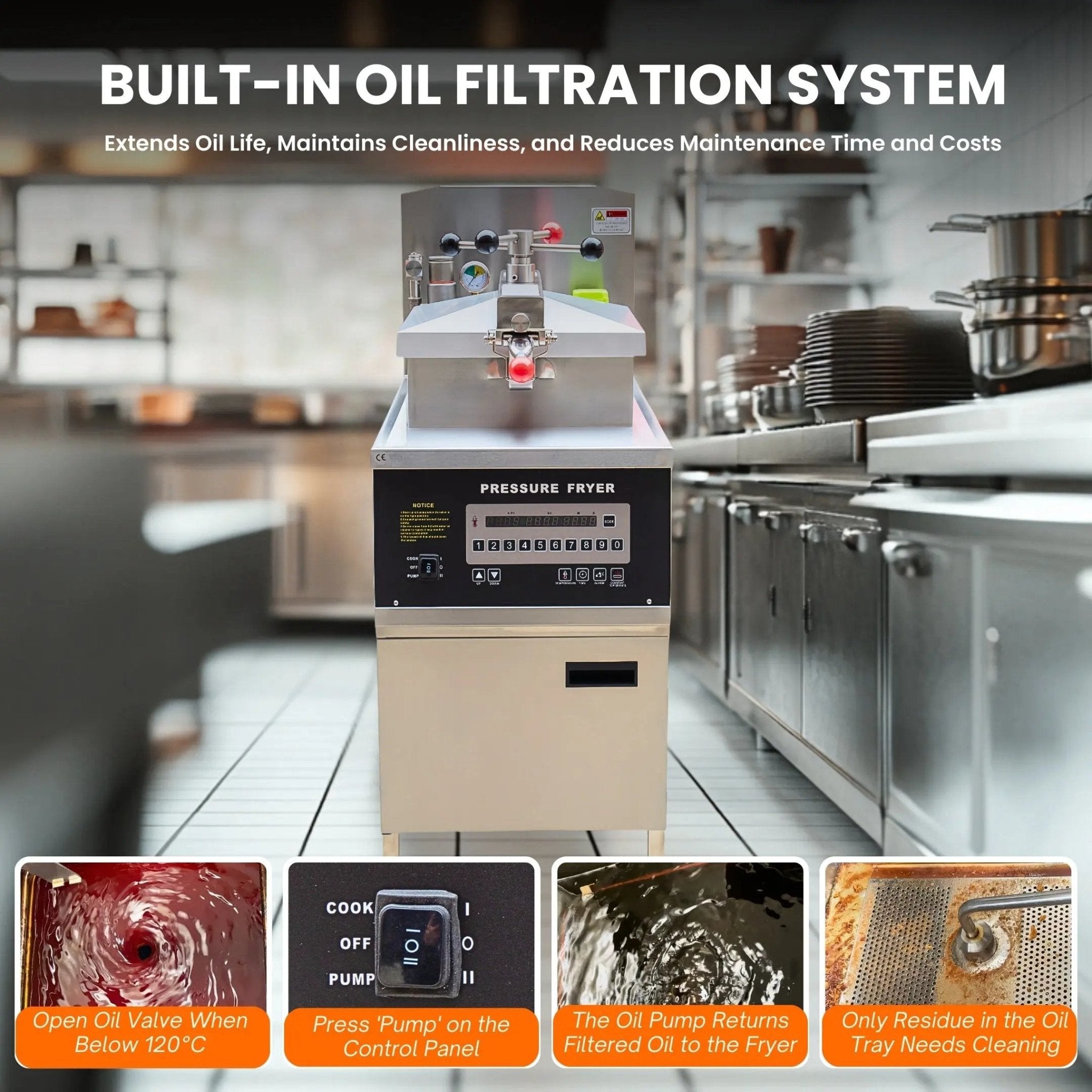 PFG600 Commercial Gas Pressure Fryer 88000BTU 55lb/25L with Oil Filtration SystemPressure Fryer