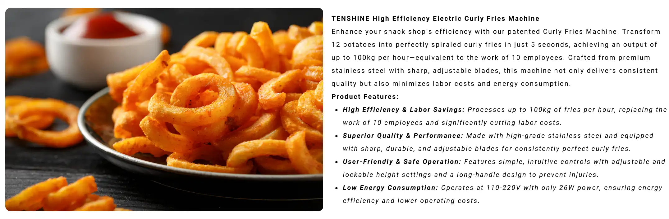 Detailed features of the automatic potato spiral cutter slicer, designed for ultimate kitchen safety and easy operation.