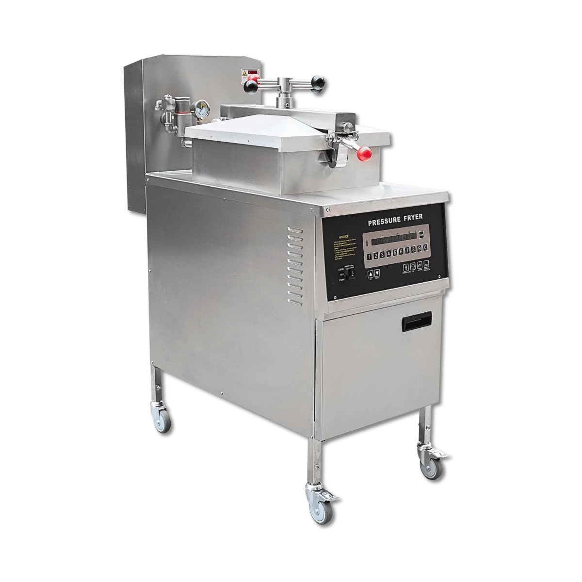 Left side profile of the 25L capacity TS-EP600 pressure deep fryer.