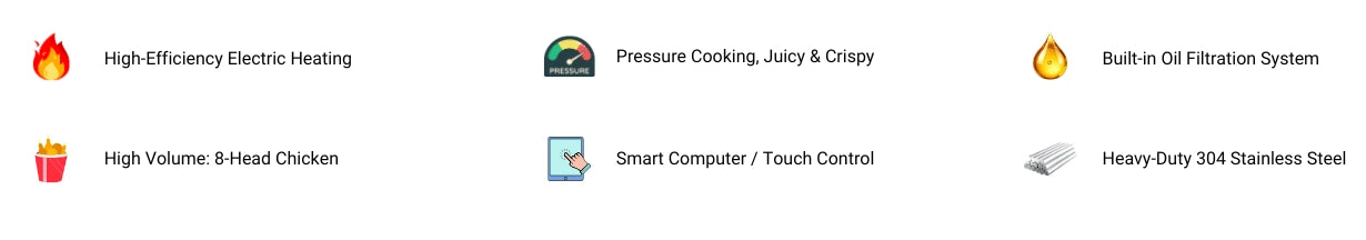 Information detailing the built-in oil filtration system and oil-saving capabilities of the TS-GP800 propane pressure fryer, ideal for mobile food trucks.