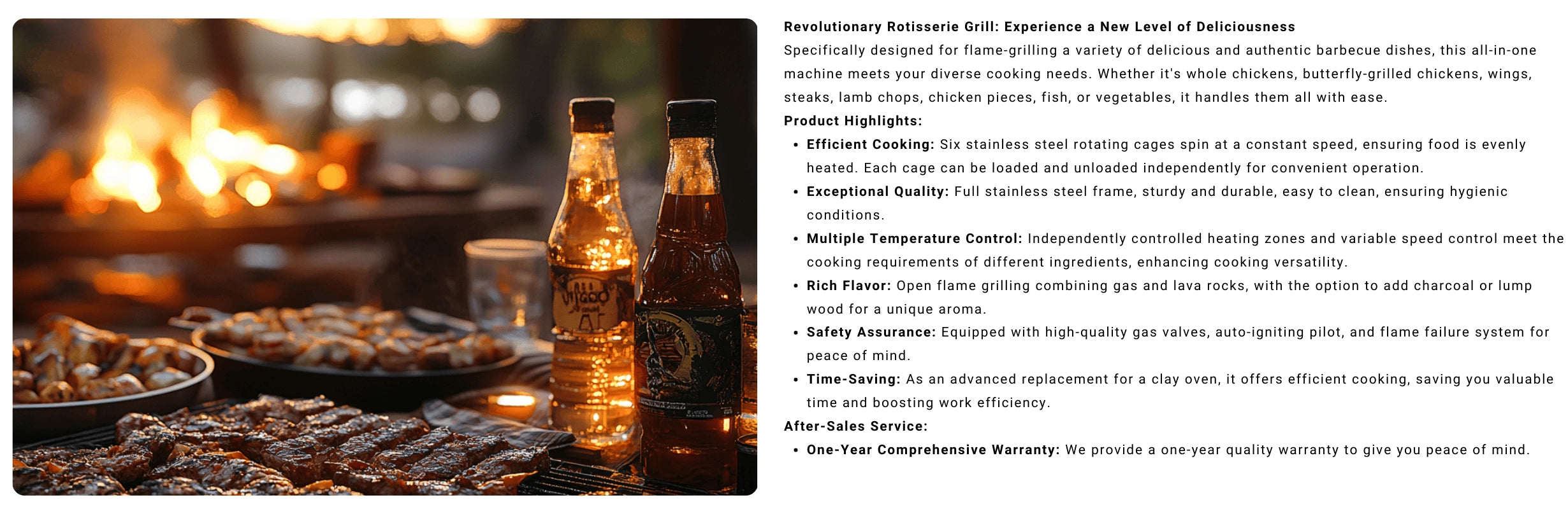 Comprehensive infographic detailing the structural design and dual-fuel operation of the Tenshine rotisserie chicken machine commercial unit.
