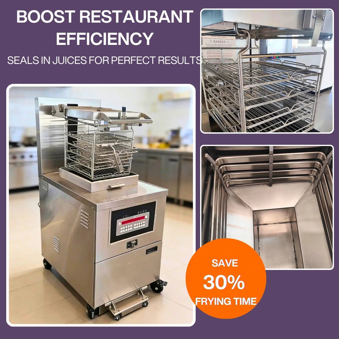 High-quality food-grade stainless steel construction of our commercial electric deep fryers in the manufacturing plant.
