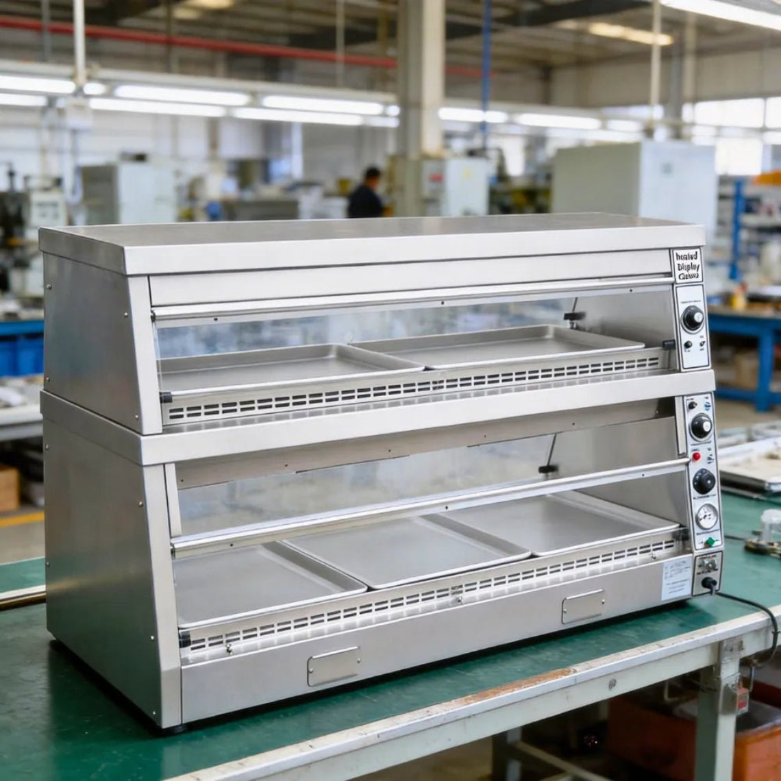 Empty view of HCW-5 stainless steel pass-through food warmer showing spacious dual-tier shelving.