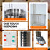 Breakdown of 5 core features on the Tenshine BT-2P breading table, including one-touch operation, motorized sifter, 360-degree casters, stainless steel basket, and round water tank.