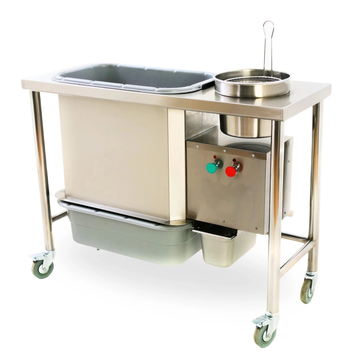 Clean white background shot of the Tenshine BT-2P commercial electric breading machine, 110V plug-and-play model designed for US and Canadian restaurants.