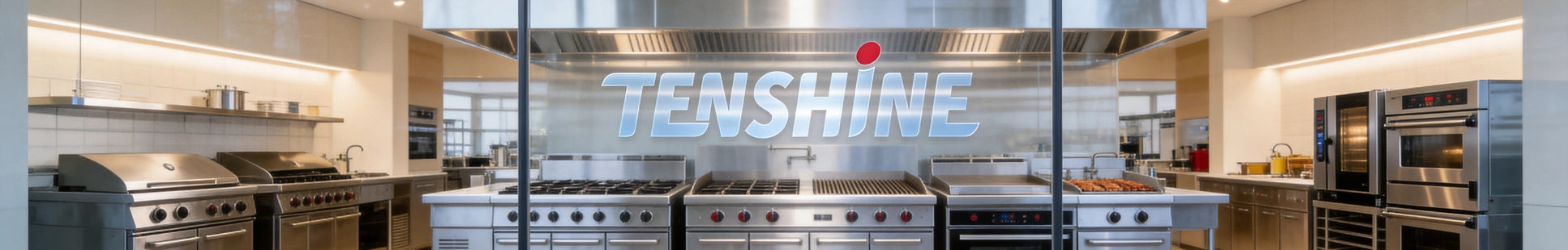 Tenshine showroom featuring heavy-duty commercial kitchen equipment, ranges, and catering solutions.