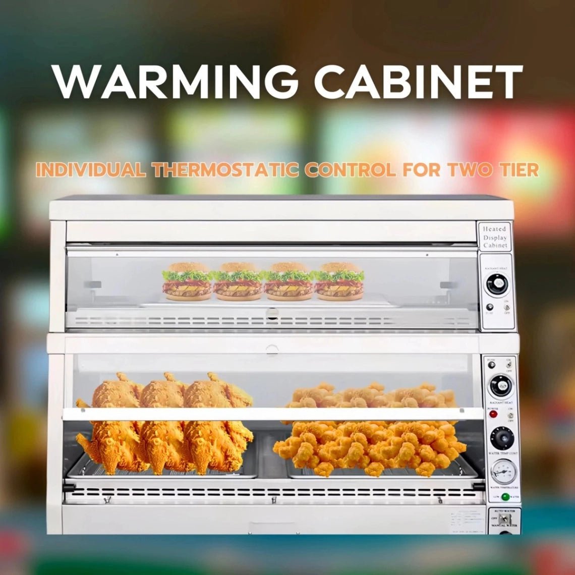 Tenshine product line infographic showcasing various commercial heated food display cabinets, optimized for fast-food efficiency.