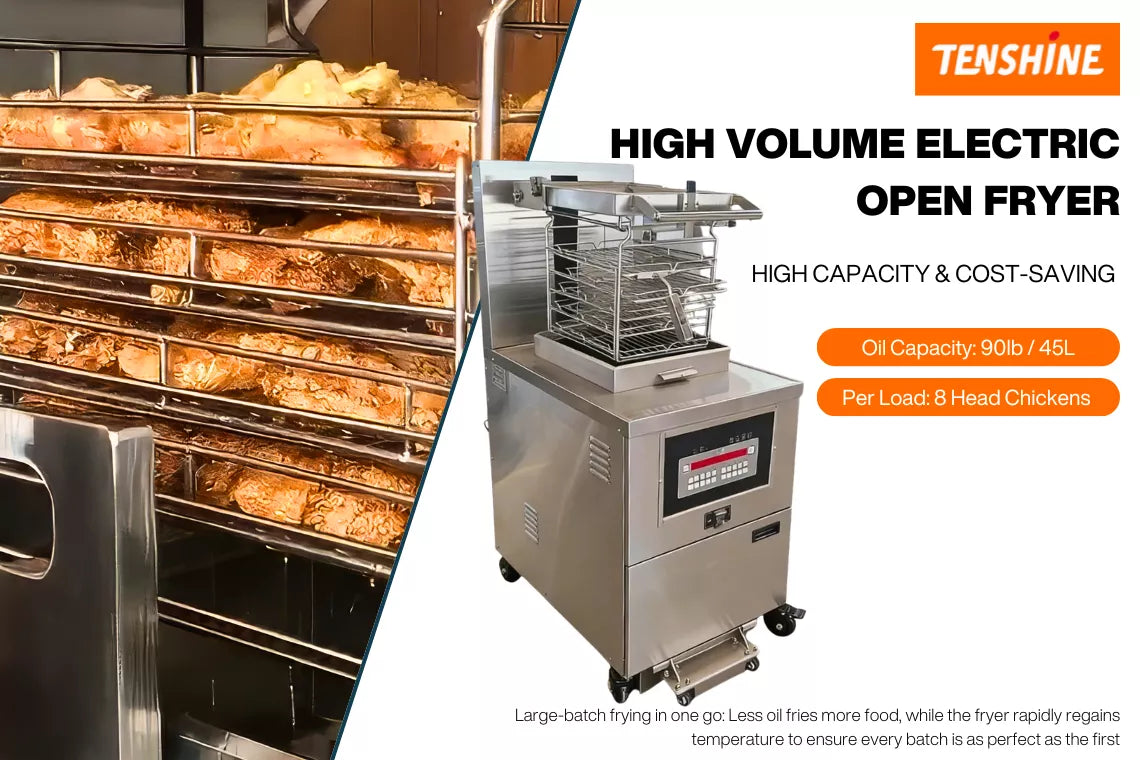 Tenshine TS-EF5910 commercial deep fryer electric model with 90 lbs oil capacity for high-volume restaurants.