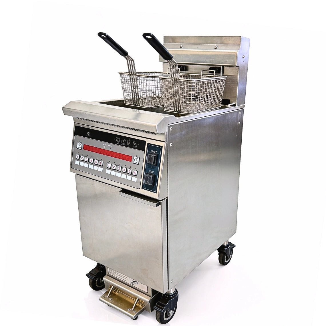 45-degree angle view of the Tenshine TS-EF126 industrial deep fryer on a white background, configured for 380V-415V 3-phase power (EU/Global Standard).