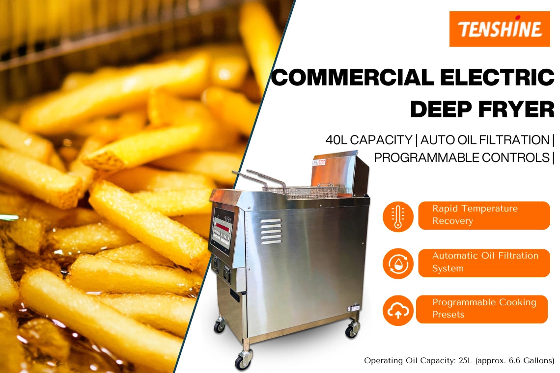 Main detail showcase of the TS-EF321 commercial electric fryer designed for high-volume B2B restaurant kitchens.
