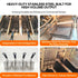Heavy-duty stainless steel construction details of the TS-EF413 commercial fryer, showing the 4-vat configuration, standard fry baskets, and oil filtration tank.