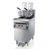Front view of the Tenshine TS-EFH213 auto-lift commercial fryer, showcasing the dual vat design and automated basket lift mechanism.