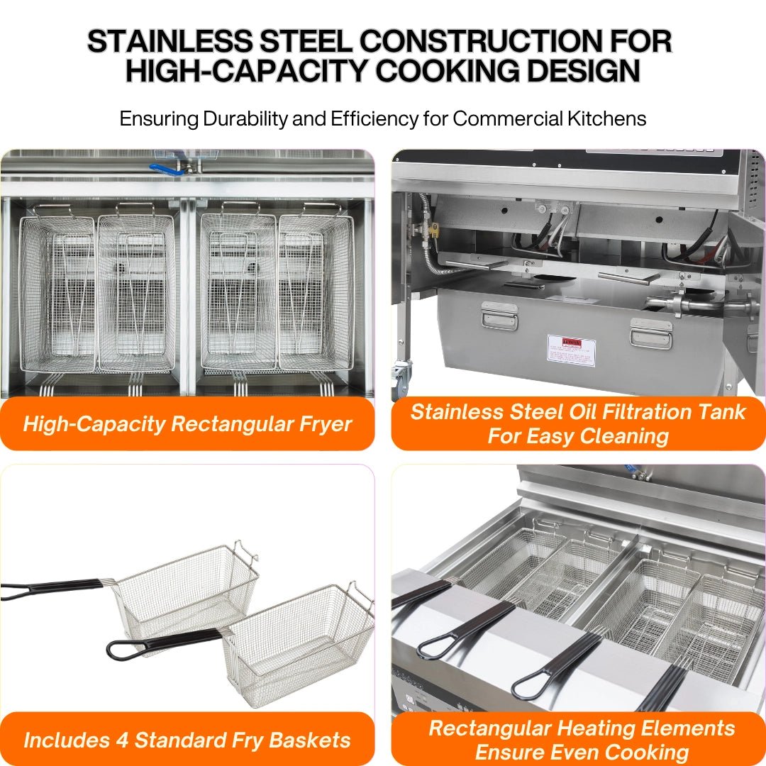 Durable heavy-duty stainless steel construction of the TS-GF302, perfectly compatible with high-quality components like a commercial deep fryer cover for outdoor mobile protection.