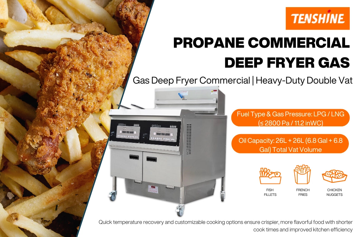 Heavy-duty TS-GF302 propane commercial deep fryer built for high-mobility food trucks and busy quick-service restaurant chains.
