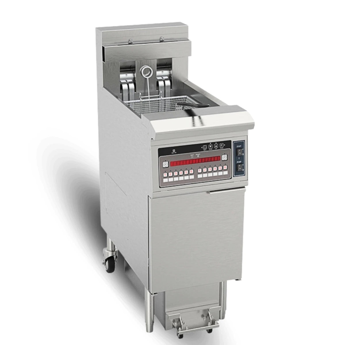 Front view of the Tenshine TS-OFE126 commercial electric open fryer showing the innovative lifting heating element design.