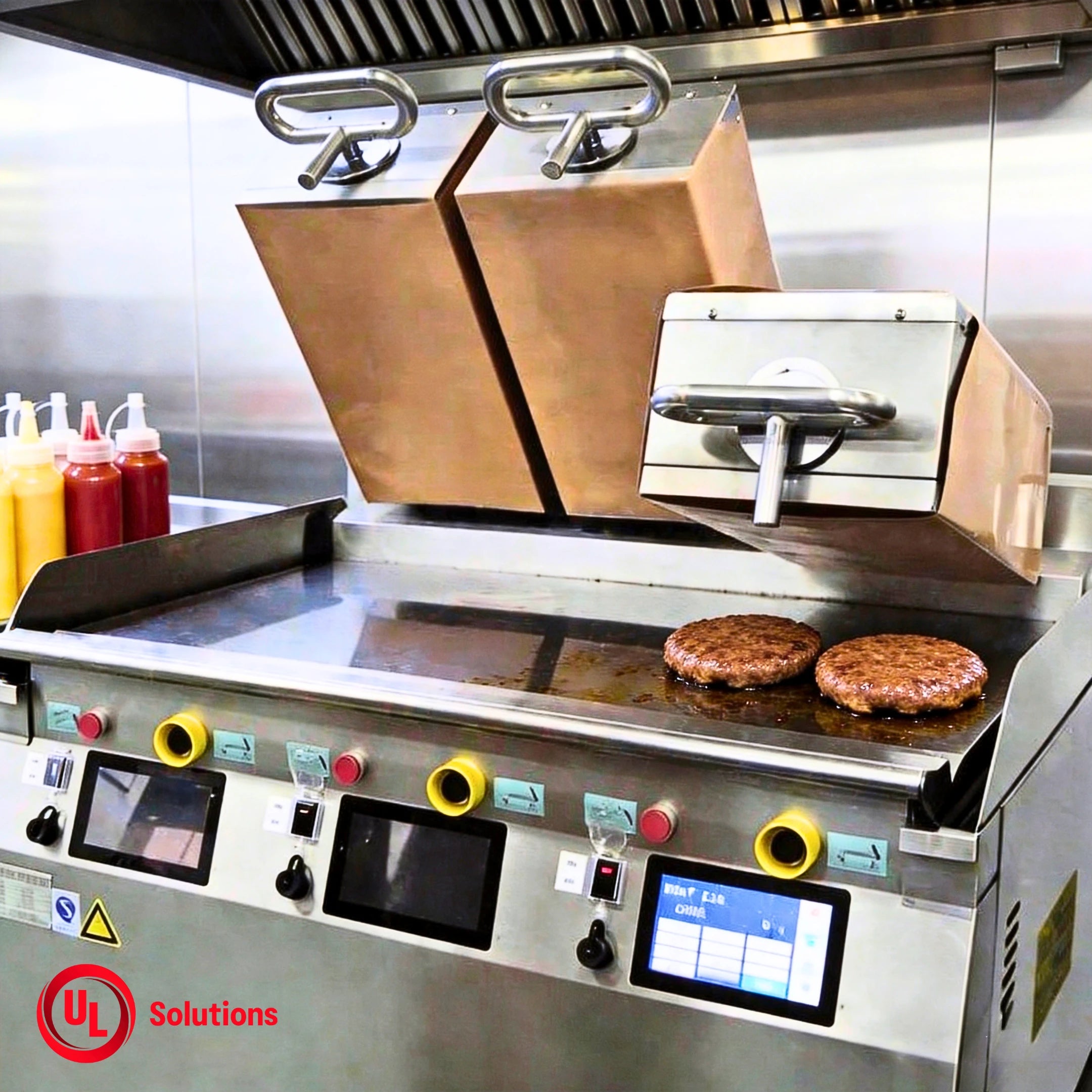 UL certified Tenshine commercial clamshell griddle and double sided electric grill cooking burgers for fast food chains